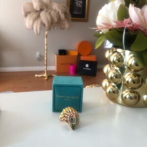 New Kurt Geiger Gold Multicolor Crystal Iconic Eaglehead Ring